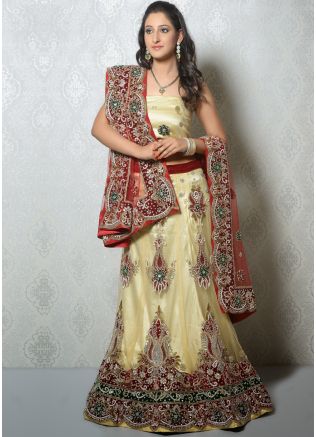 Buy Indian Net Cream Lehenga Choli Online With Dupatta in USA