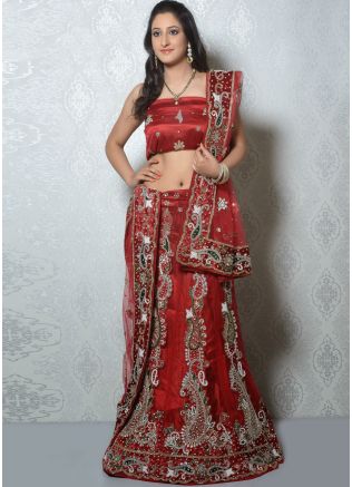 Maroon Net Lehenga Choli With Dupatta