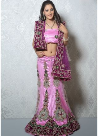 Pink Net Lehenga Choli With Dupatta