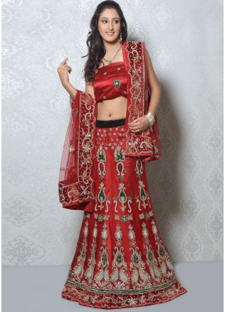 Red Net Lehenga Choli With Dupatta