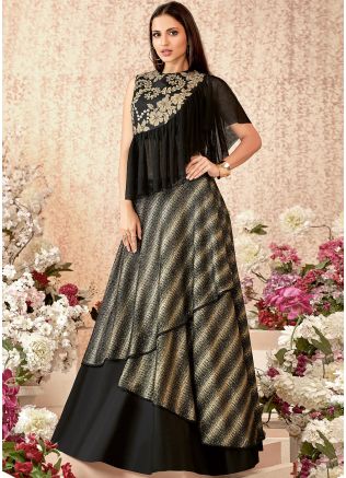 Black Twin Layered Readymade Lehenga Choli Set