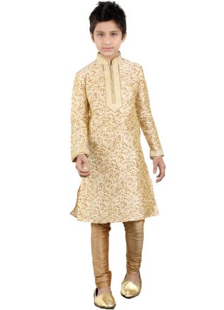 Readymade Cream Art Silk Kids Kurta Pajama