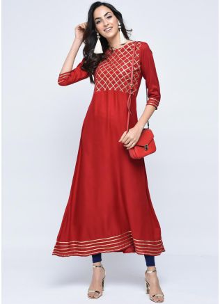 Readymade Maroon Gota Embellished Long Kurta Set
