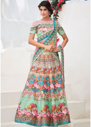 A Line Digital Print Art Silk Multi Colour Lehenga Online Shopping USA