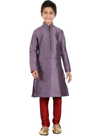 Readymade Purple Art Silk Kids Kurta Pajama