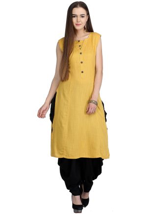 Yellow Readymade Straight Cut Top Bottom Set