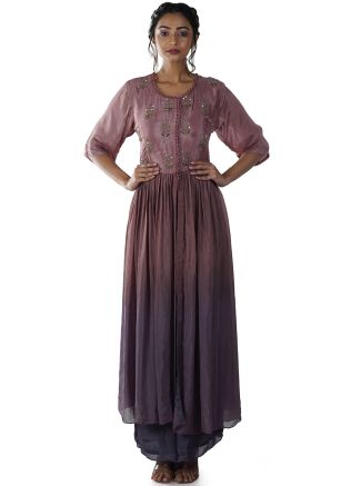 Pink and Grey Shaded Embroidered Kurta Palazzo Set