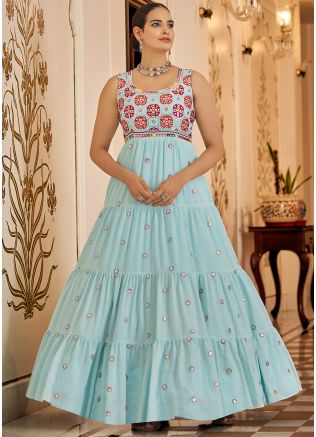 Readymade Blue Georgette Gown With Sequins Work