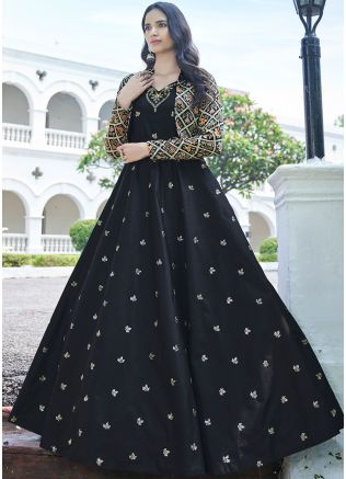 Readymade Black Sequined Jacket Style Gown