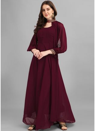 Maroon Readymade Georgette Gown