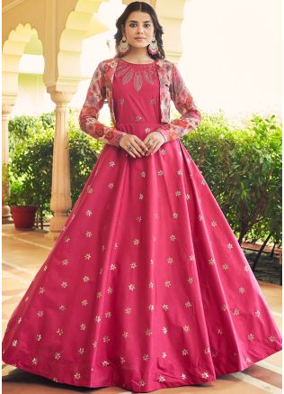 Pink Sequined Cotton Readyamde Gown With Jacket