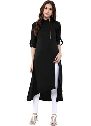 Readymade Black Asymmetric Side Slit Kurta Set