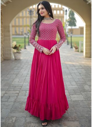 Pink Zari Embroidered Georgette Gown