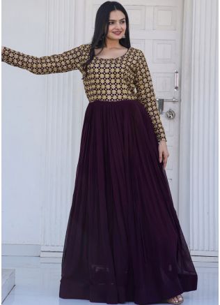 Purple Embroidered Readymade Gown