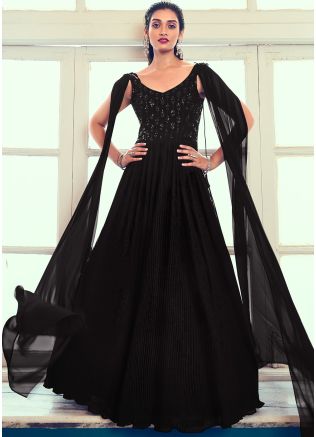 Black Readymade Embroidered Contemporary Style Gown