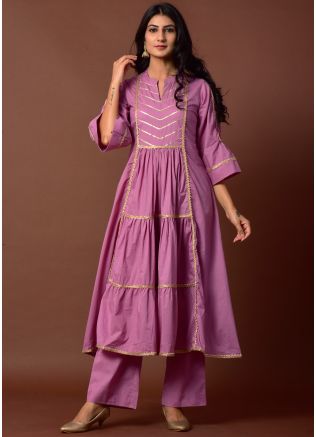 Purple Gota Patti Embellished Kurta With Palazzo