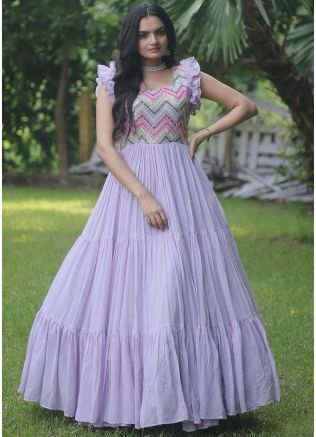 Purple Embroidered Gown In Georgette