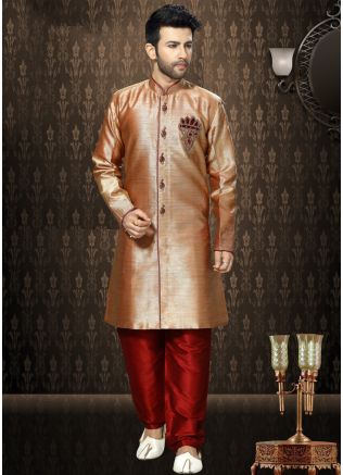 Readymade Cream Jacquard Indo Western Sherwani