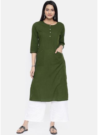 Green Rayon Straight Cut Readymade Kurta Palazzo Set