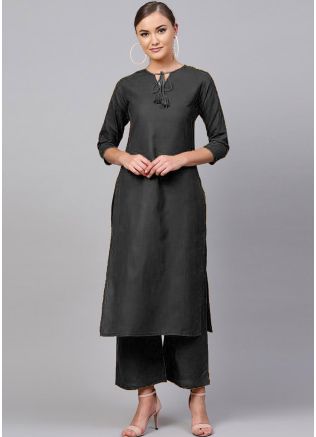 Black Readymade Straight Cut Kurta With Palazzo