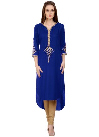 Blue Asymmetric Rayon Readymade Kurta Set