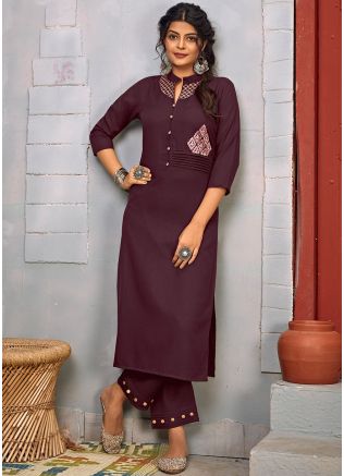 Readymade Purple Straight Cut Kurta With Pant