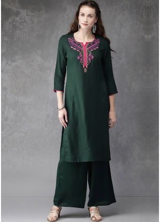 Green Embroidered Readymade Kurta With Palazzo