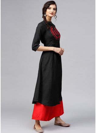 Black Embroidered Slit Style Long Kurta With Palazzo