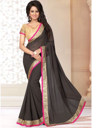 Patch Border Georgette Saree in Grey