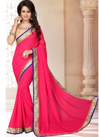 Georgette Pink Patch Border Saree