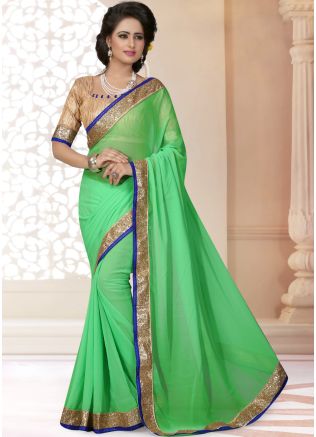 Green Georgette Patch Border Saree