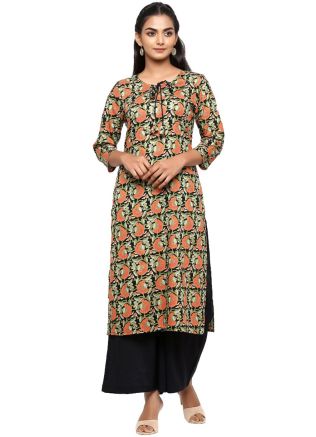 Black Printed Readymade Kurta With Palazzo