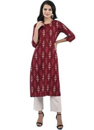 Readymade Maroon Printed Kameez Pant Set