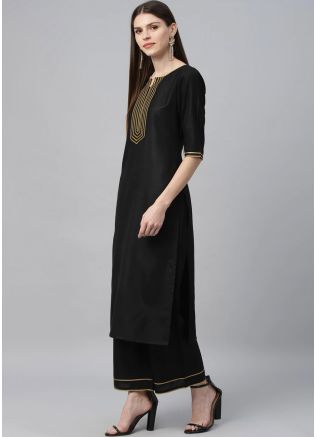 Readymade Black Rayon Kurta Palazzo Set