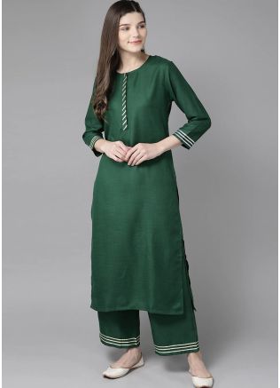 Green Readymade Straight Cut Kurta With Palazzo