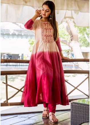 Readymade Red Anarkali Kameez Pant Set