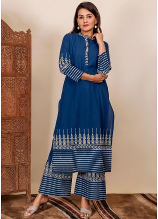 Blue Readymade Printed Kurta Palazzo Set