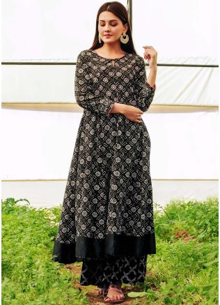 Black Readymade Anarkali Kurta Palazzo Set