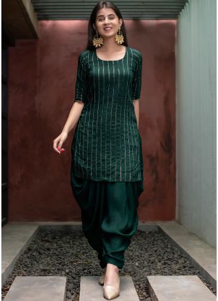 Zari Embroidered Readymade Patiala Suit In Green