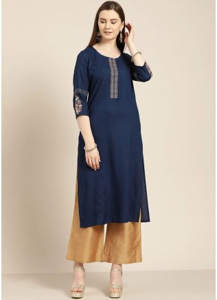 Navy Blue Readymade Rayon Kurta Palazzo Set