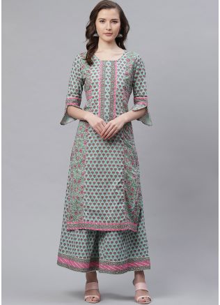 Readymade Blue Floral Printed Kurta Set