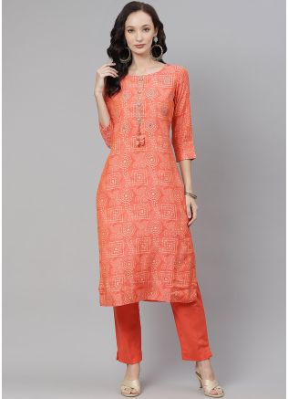 Peach Festive Printed Readymade Kurta Set