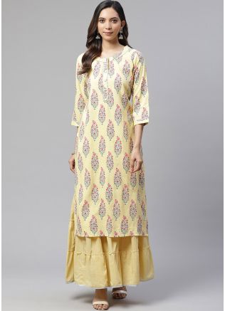 Readymade Yellow Cotton Kurta With Palazzo