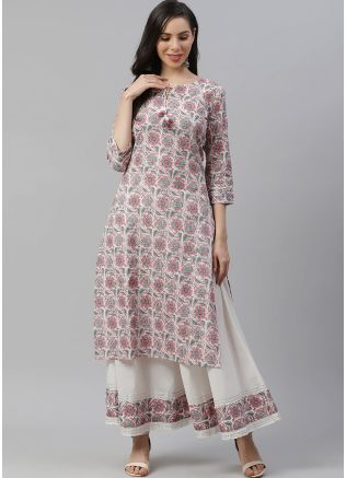 Readymade Kurta Palazzo Set In Off White