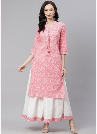 Pink Readymade Printed Kurta Palazzo Set