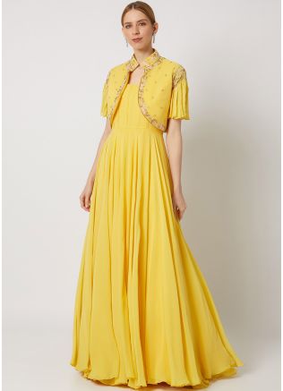 Readymade Yellow Embroidered Kurta Set