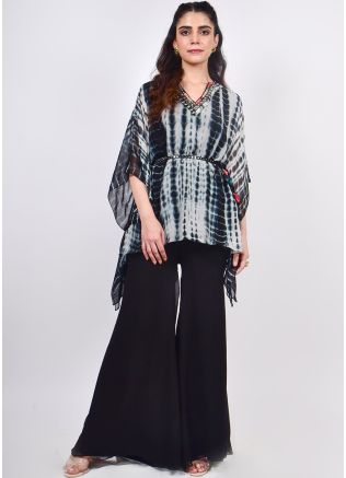 Readymade Black Tie-Dye Printed Kaftan With Pant