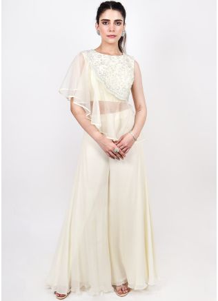 Cream Asymmetric Cape Style Top With Palazzo