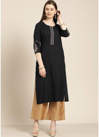 Embroidered Black Readymade Kurta With Palazzo