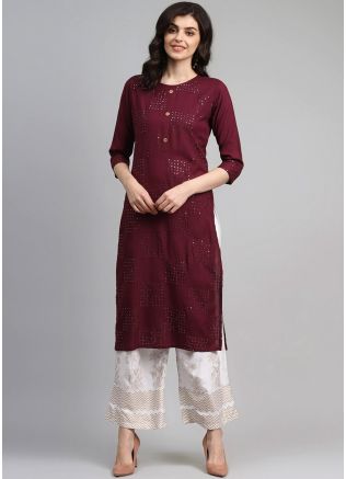 Readymade Maroon Straight Cut Kurta Set